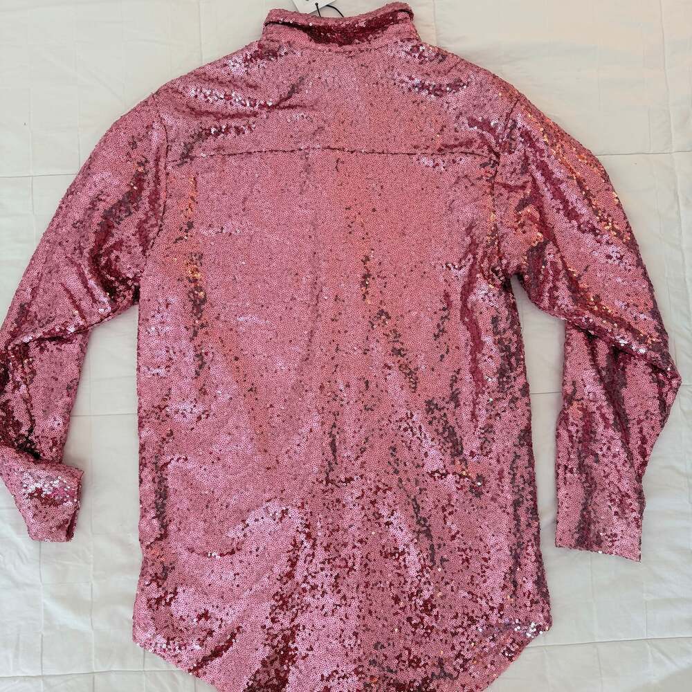 Showpo. Pink Sequin Shirtdress Size 2 - Picture 6 of 6